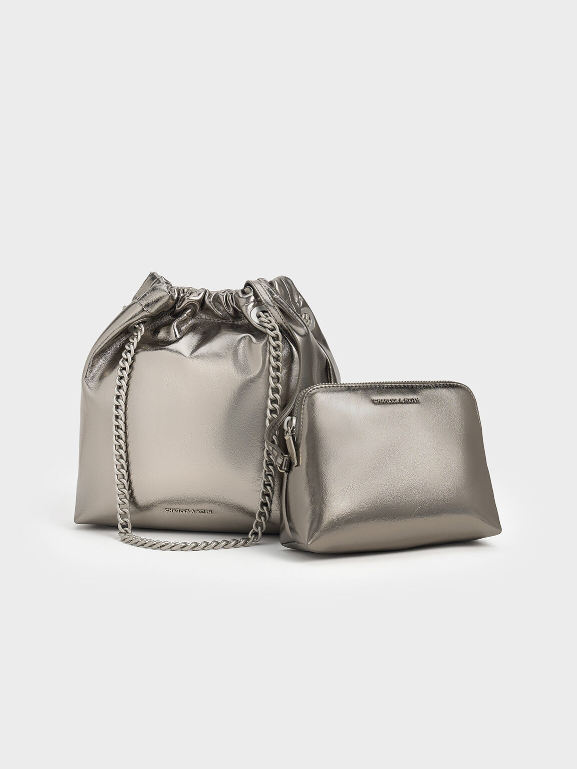 Caia Metallic Chain-Handle Tote Bag, Pewter, hi-res