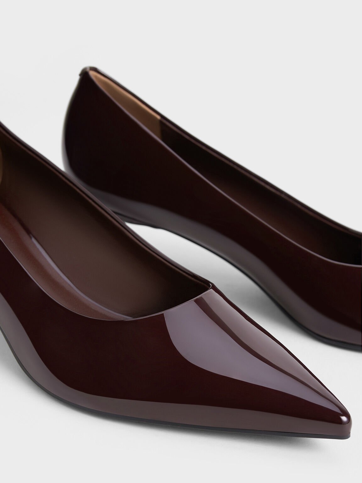 Patent Pointed-Toe Kitten-Heel Pumps, Maroon, hi-res