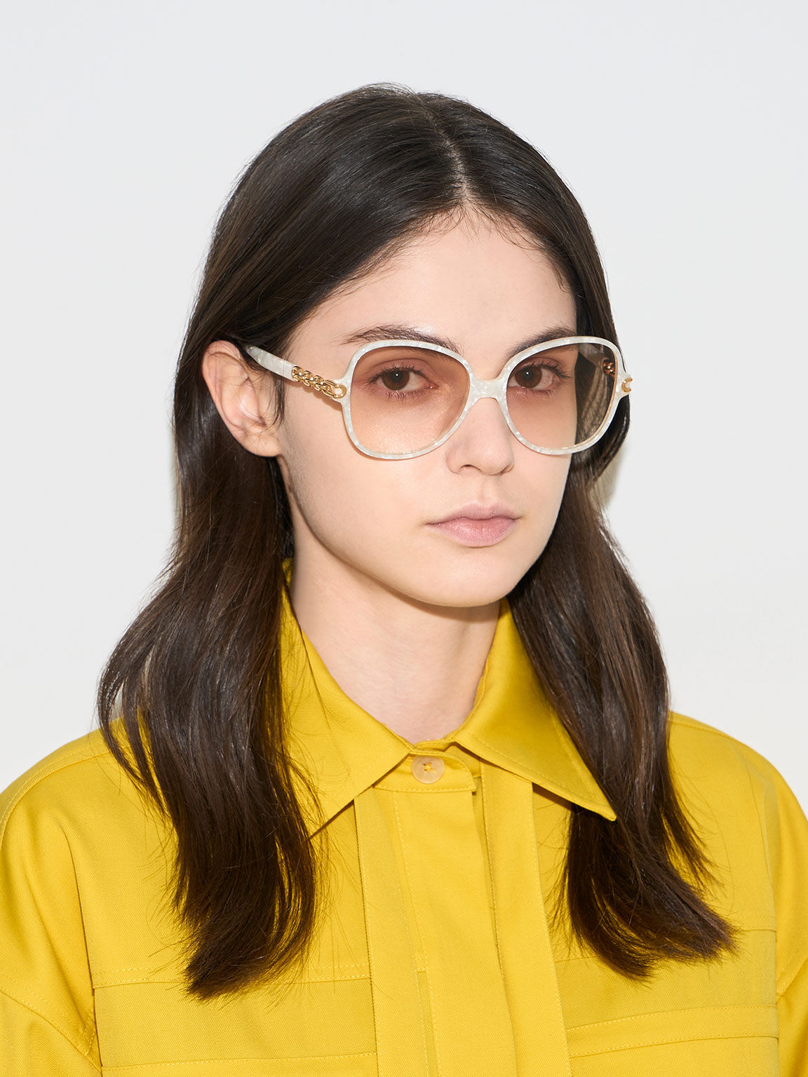 Chain-Link Oversized Butterfly Sunglasses - Cream