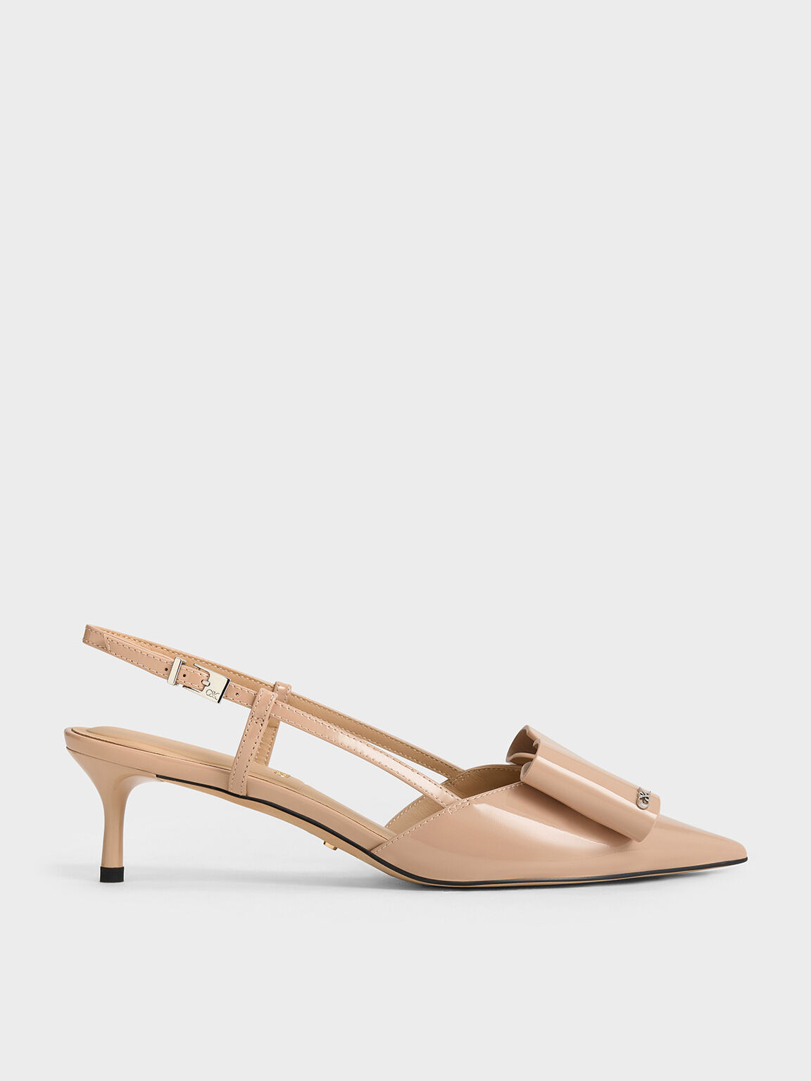 Lu Patent Leather Bow Slingback Pumps, Nude, hi-res