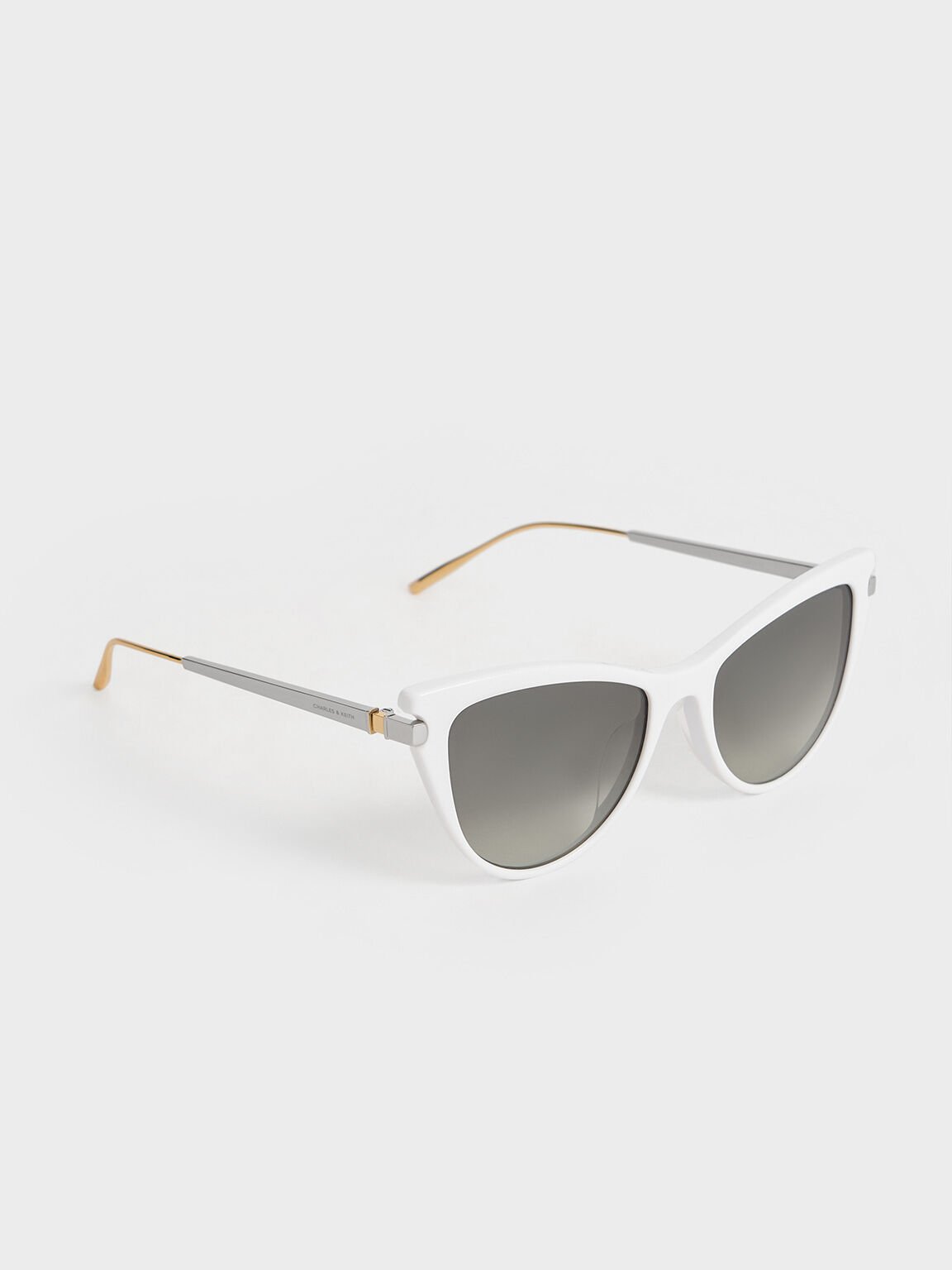 Recycled Acetate Angular Cat-Eye Sunglasses, White, hi-res