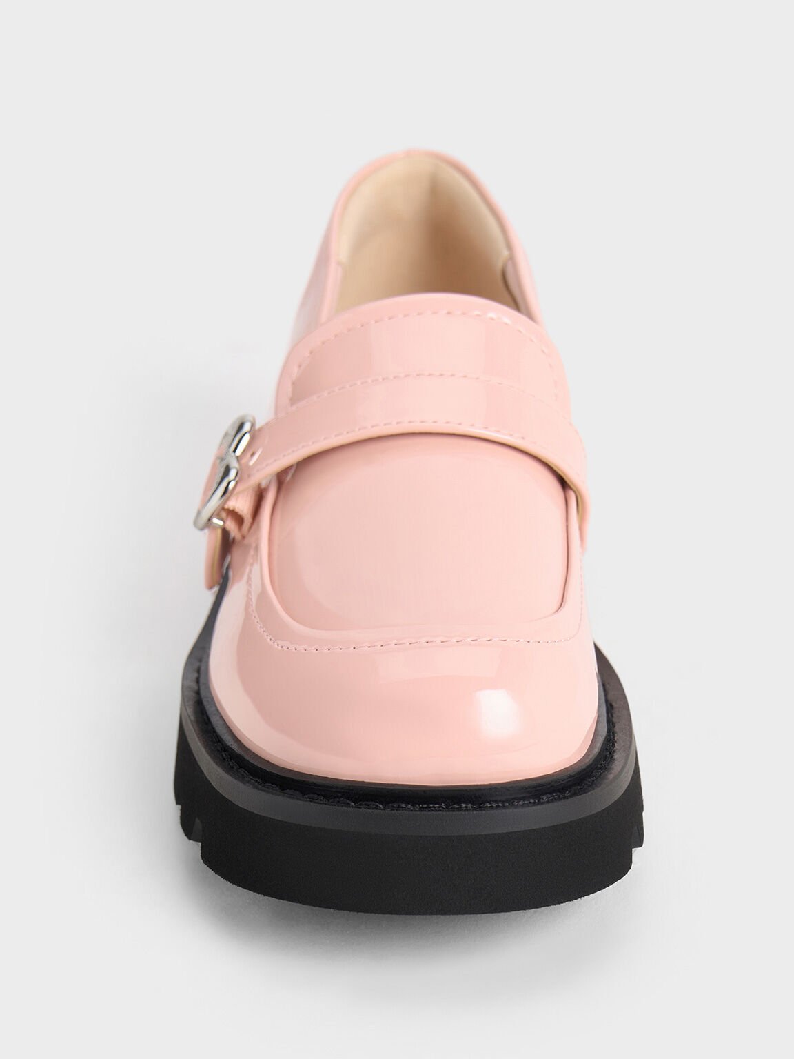 Girls' Patent Heart-Buckle Loafers, Pink, hi-res