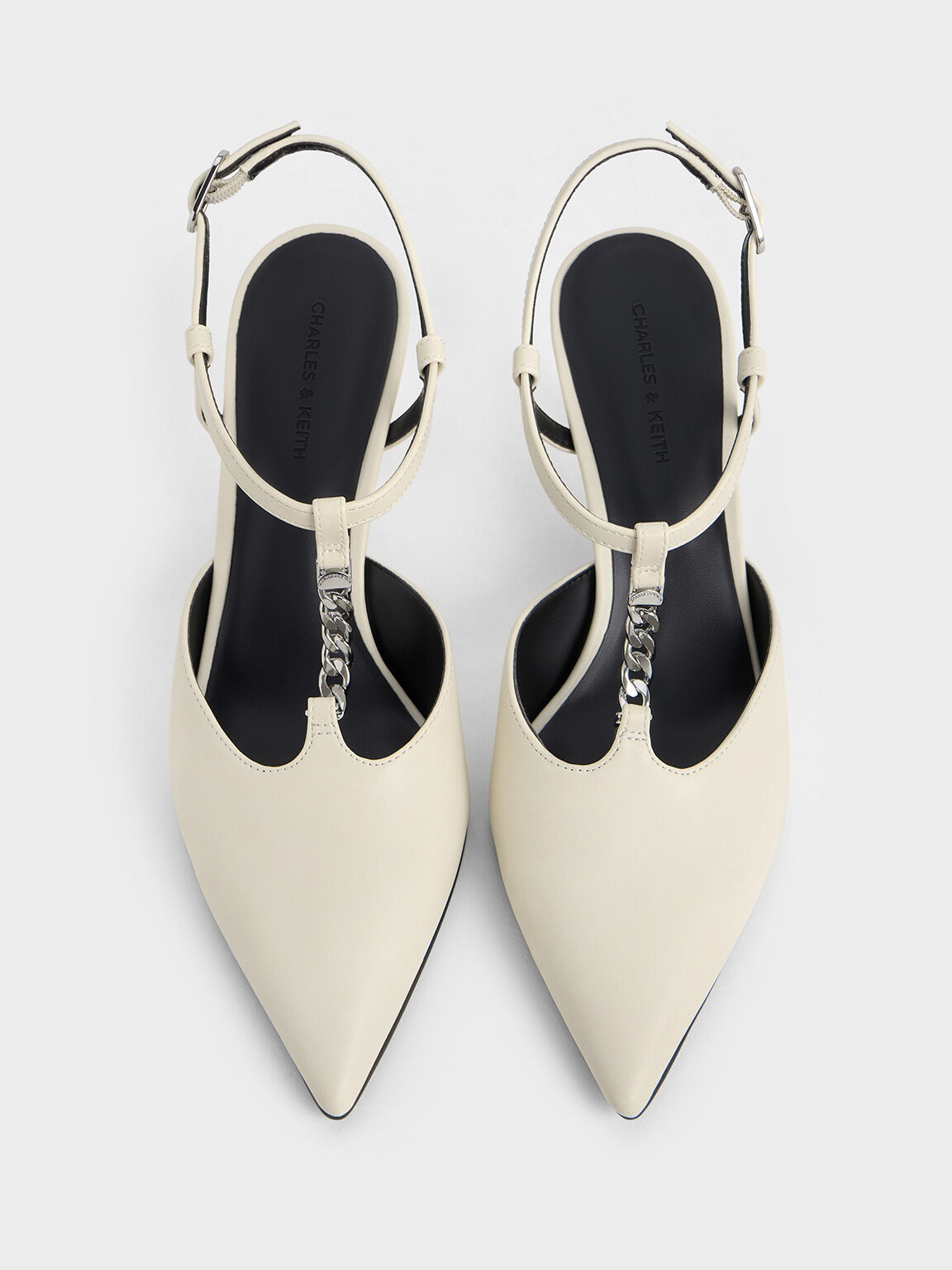 T-Bar Chain-Link Pointed-Toe Pumps, Chalk, hi-res