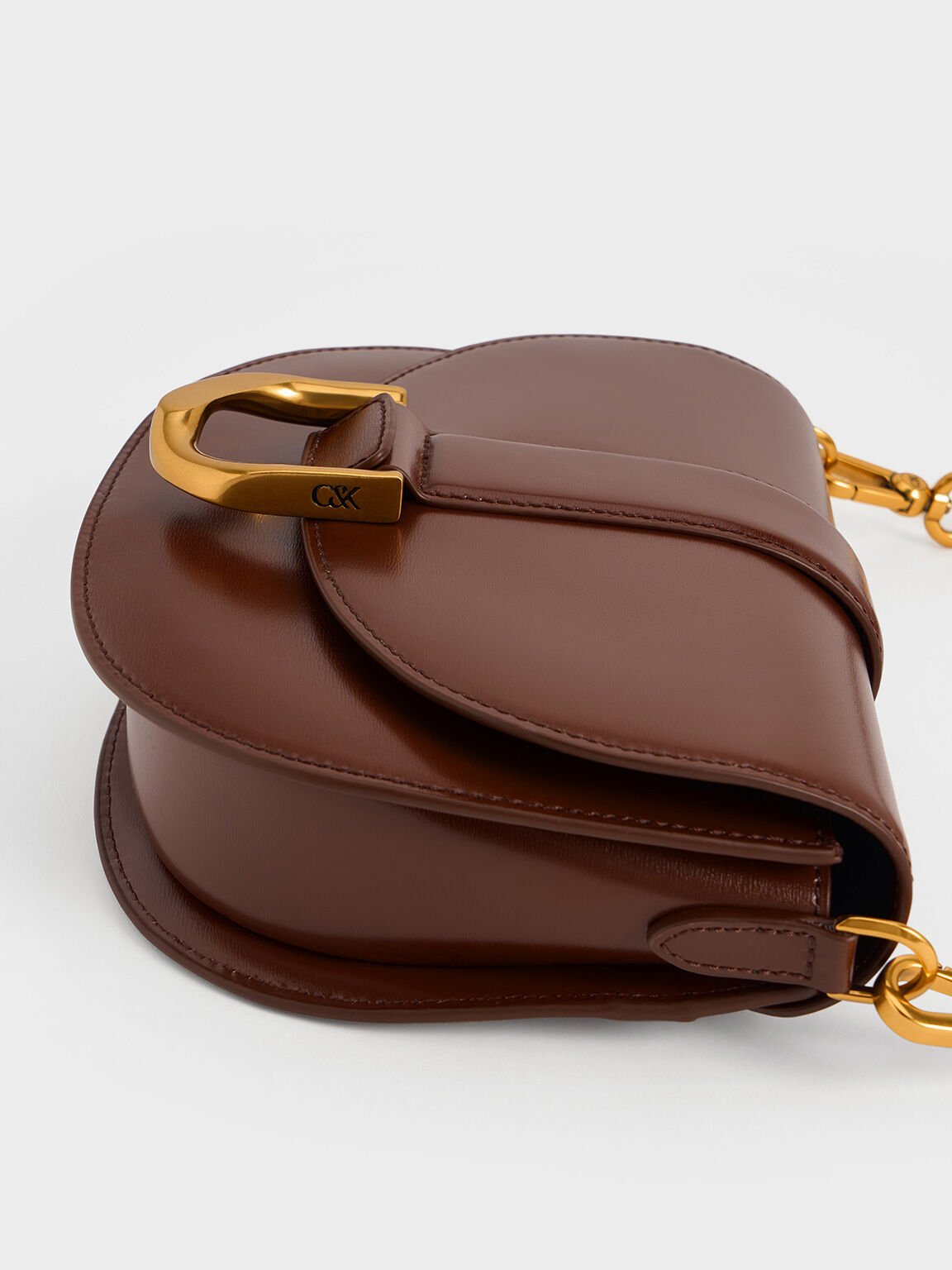 Gabine Leather Saddle Bag, Dark Brown, hi-res