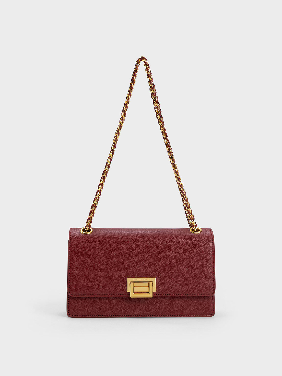 Burgundy Metallic Accent Front Flap Bag - CHARLES & KEITH UK