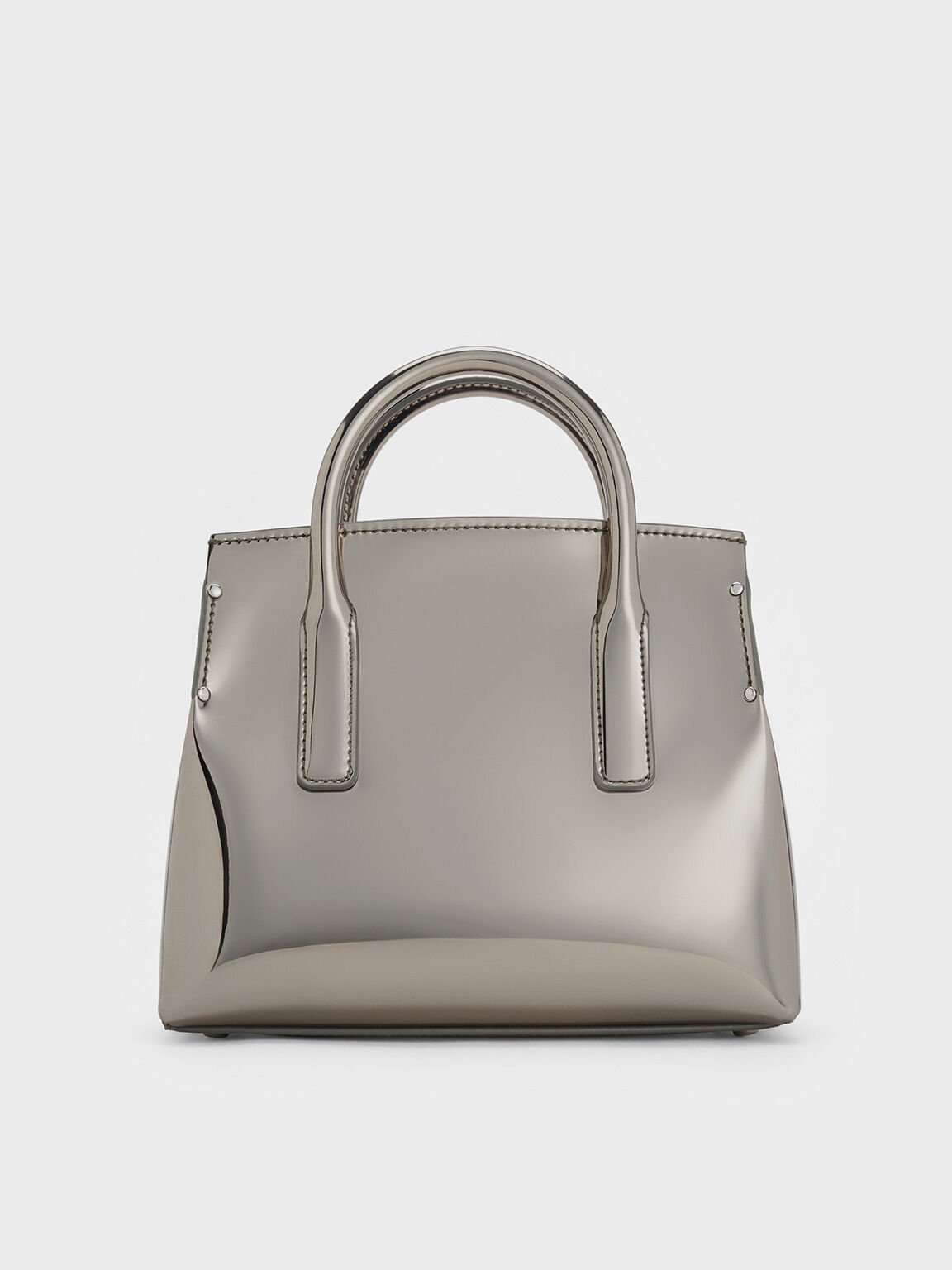 Rene Metallic Structured Top Handle Bag, Pewter, hi-res