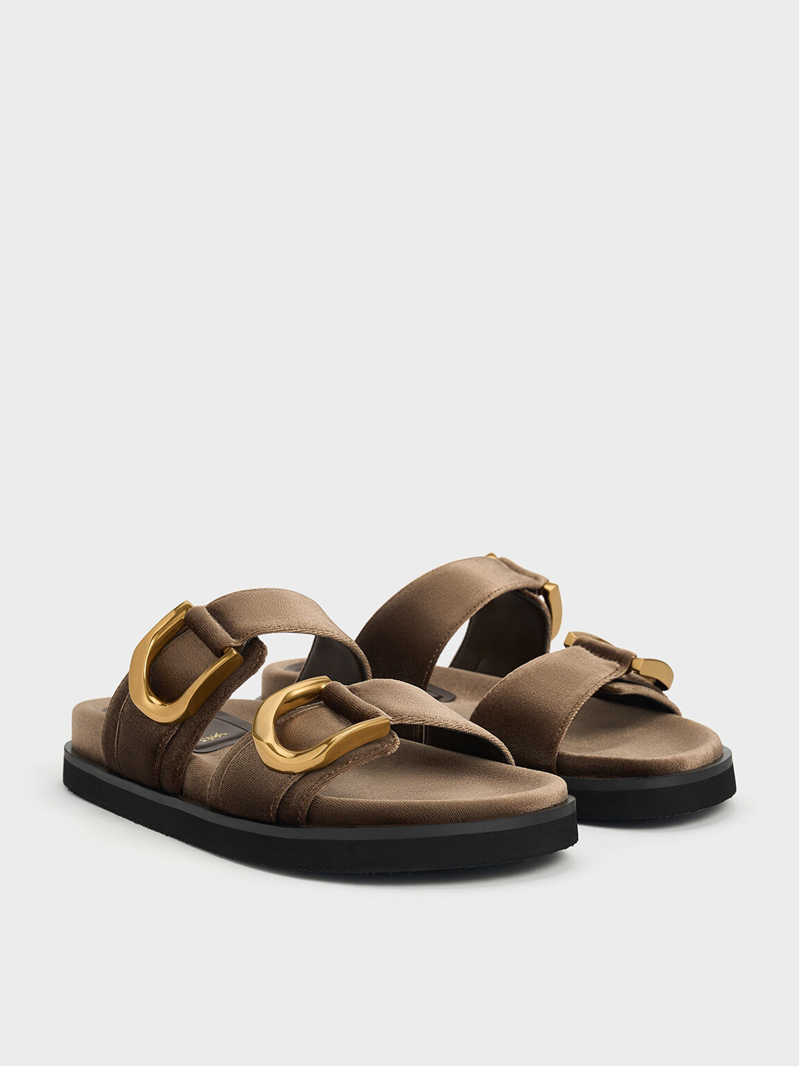 Gabine Velvet Buckle Sandals, Brown, hi-res