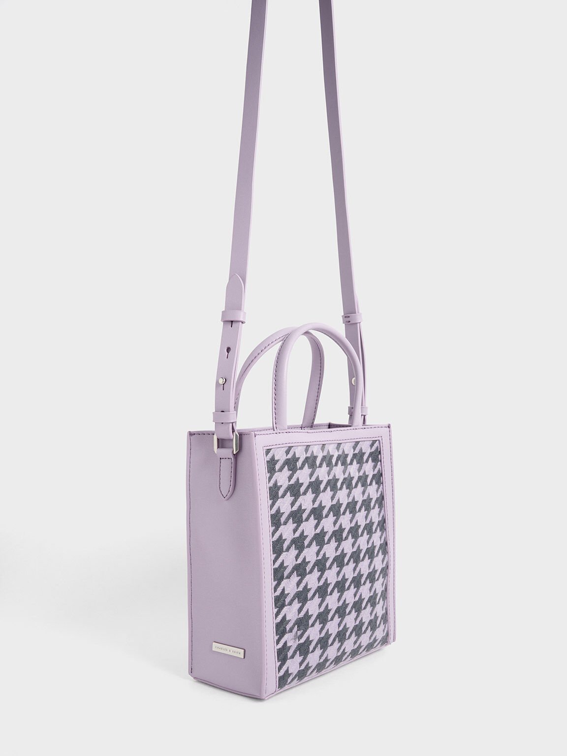 Houndstooth Double Handle Tote Bag, Lilac, hi-res