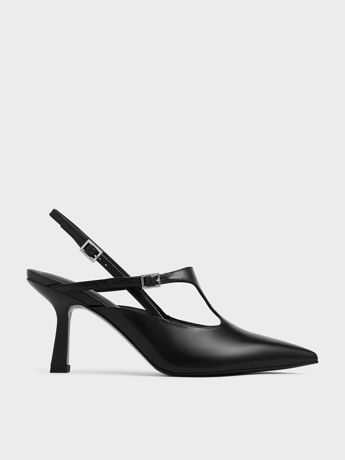 Cut-Out Pointed-Toe Slingback Pumps, Black, hi-res