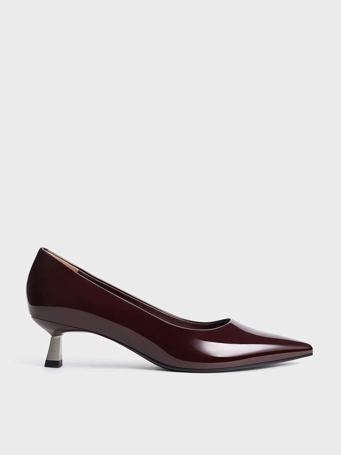 Patent Pointed-Toe Kitten-Heel Pumps, Maroon, hi-res