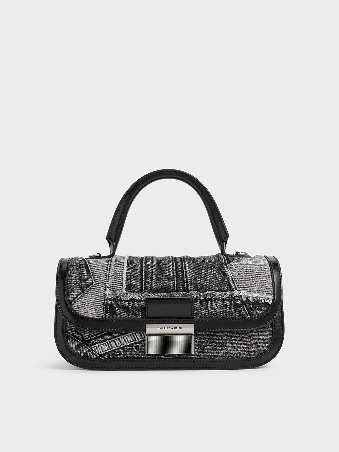 Charlot Patchwork Denim Elongated Top Handle Bag, Noir, hi-res