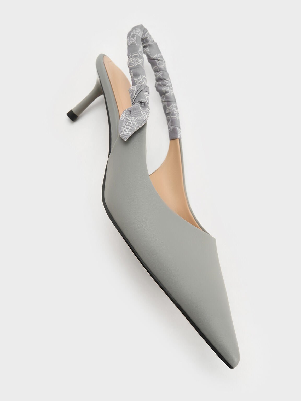 Tully Leather Ruched-Strap Slingback Pumps, Grey, hi-res