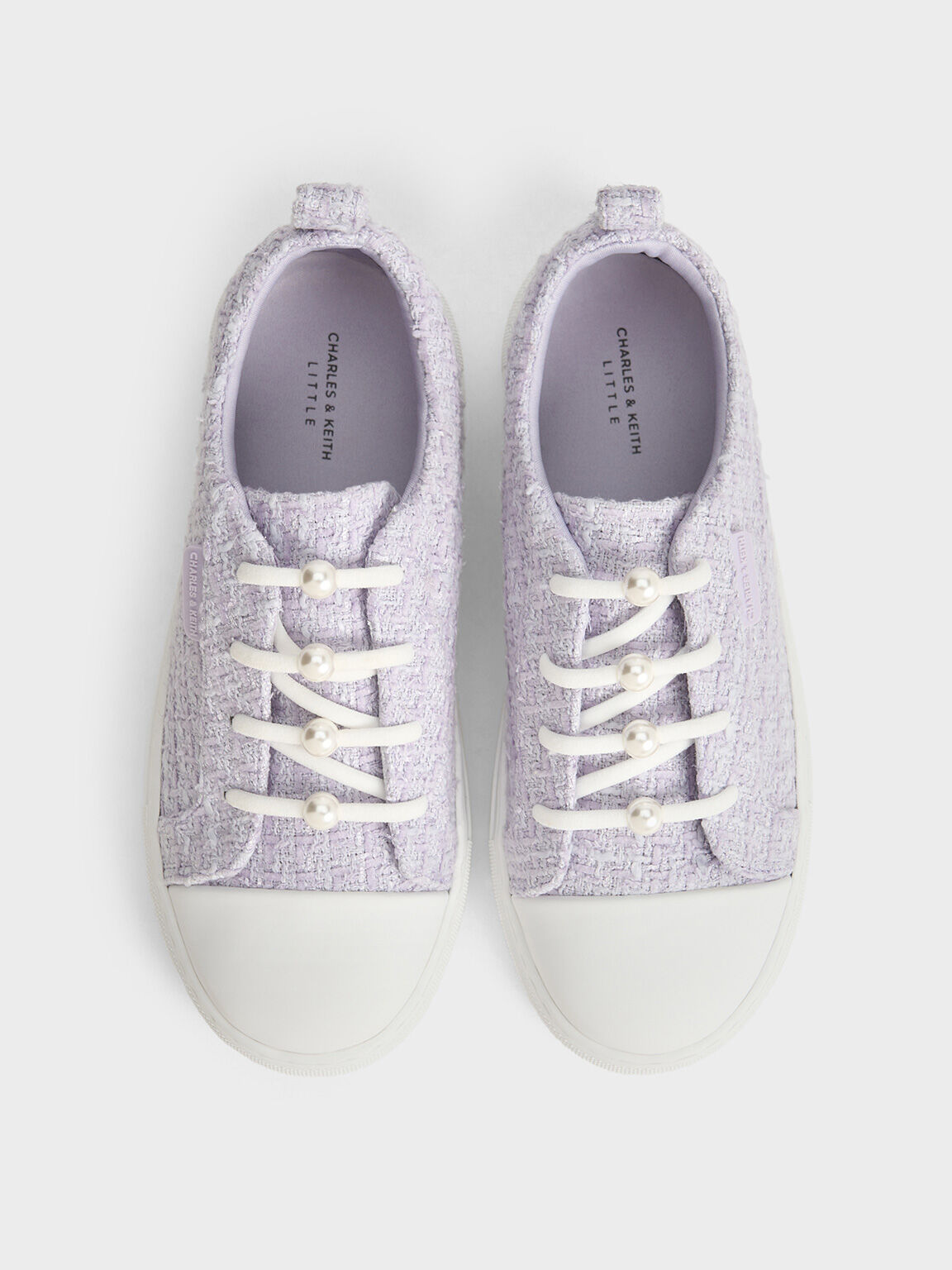 Girls' Tweed Pearl-Embellished Sneakers, Lilac, hi-res