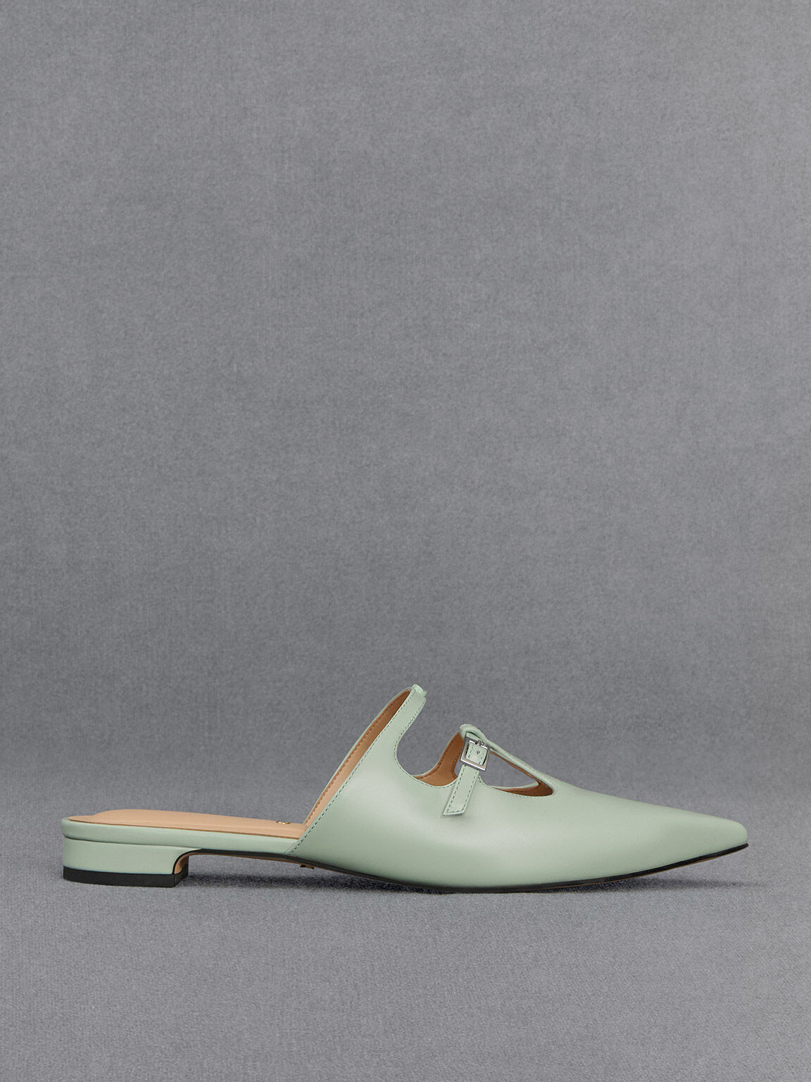 Leather T-Bar Double-Strap Mules - Mint Green