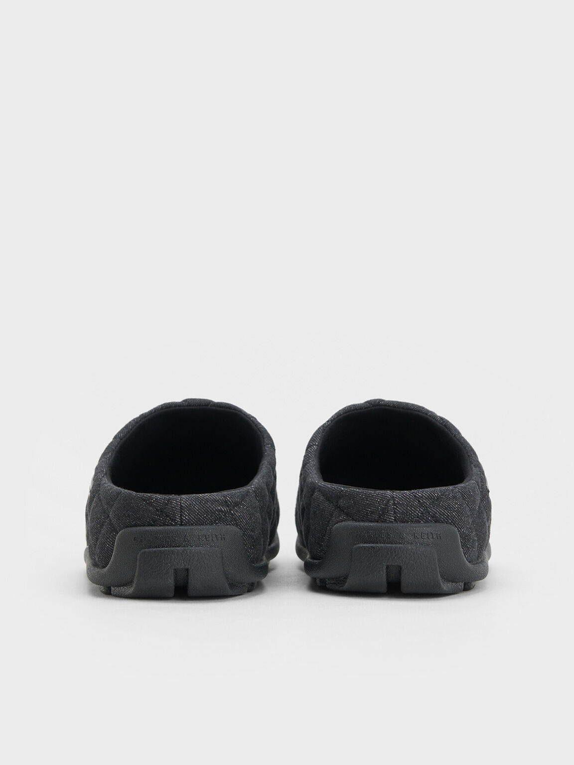 Quilted Flatform Mules, Black Textured, hi-res