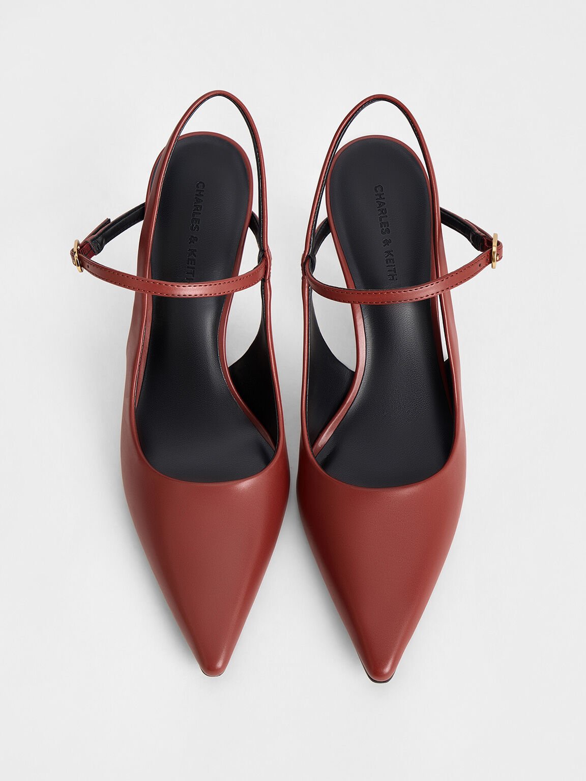 Two-Tone Heel Slingback Pumps, Red, hi-res