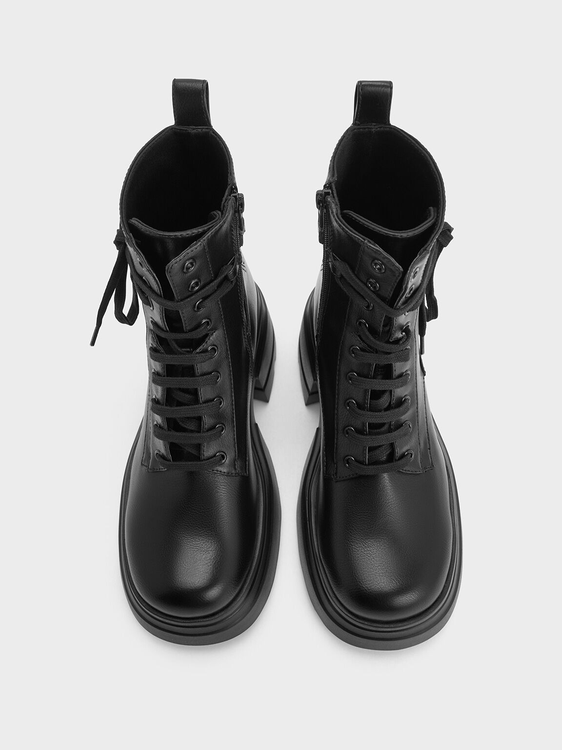 Lace-Up Chunky Ankle Boots, Black, hi-res