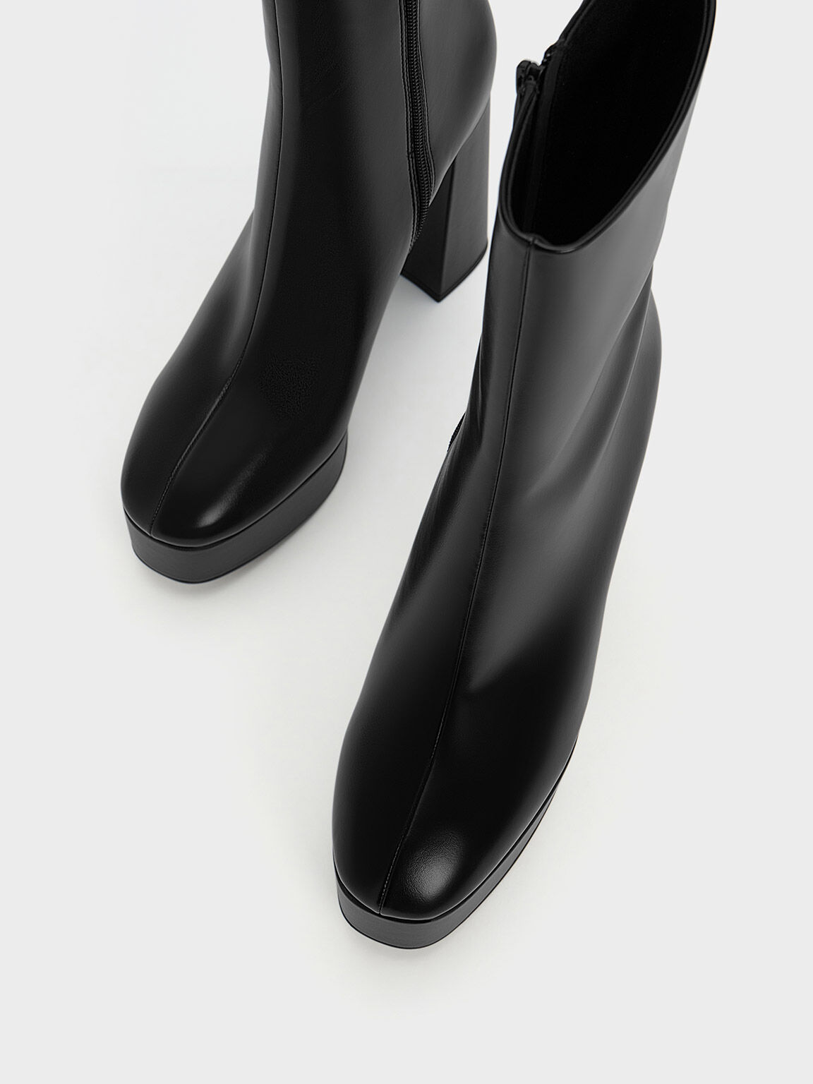 Black Platform Side-Zip Ankle Boots - CHARLES & KEITH UK