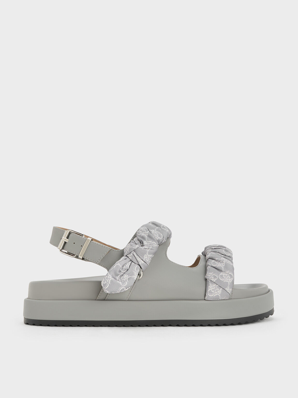 Tully Leather Ruched-Strap Sandals, Grey, hi-res