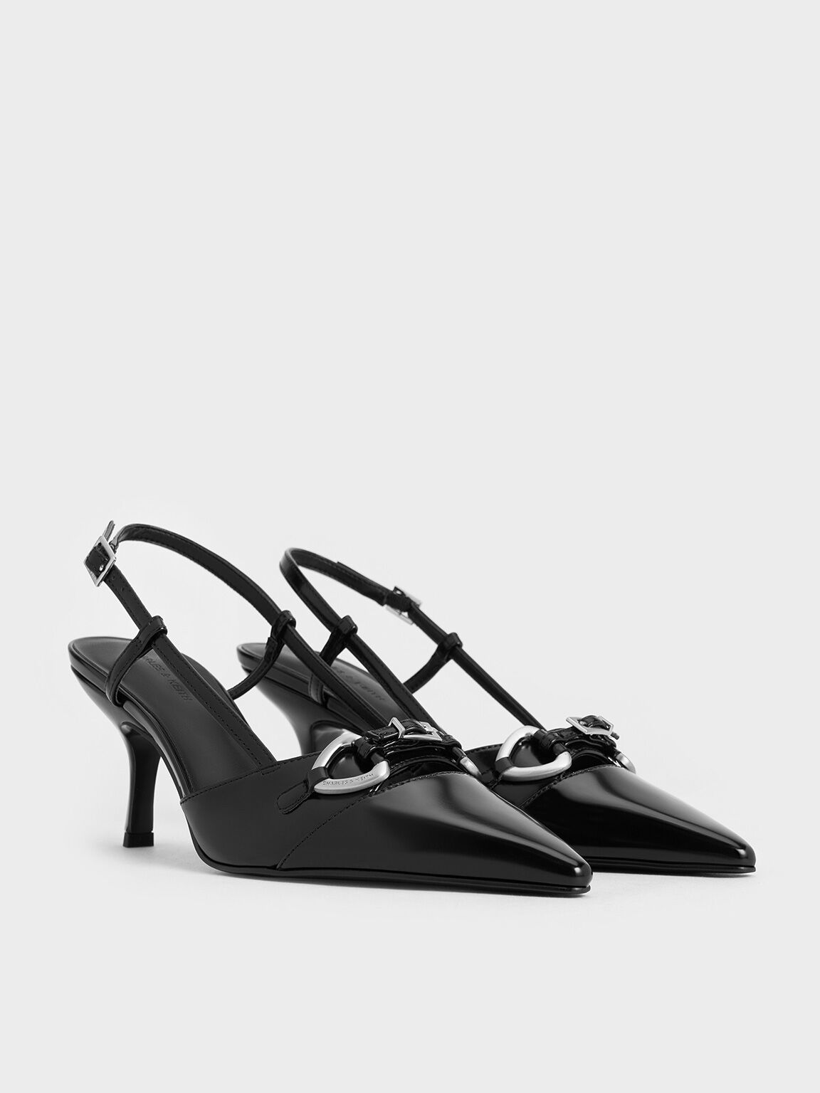 Metallic-Accent Slant-Heel Slingback Pumps, Black Box, hi-res