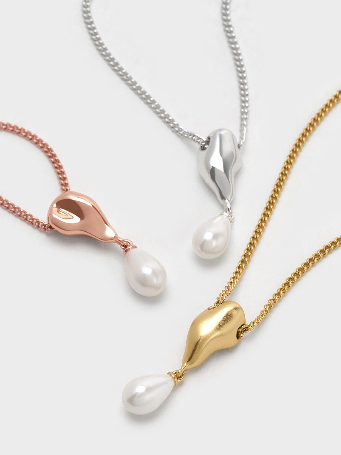 Corrine Teardrop Pearl Necklace, Brush Gold, hi-res