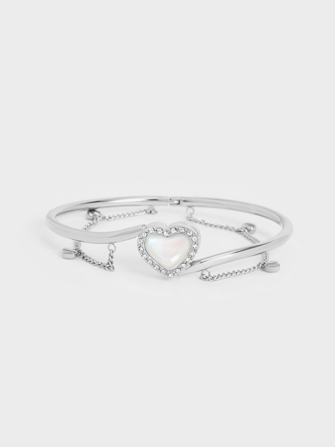 Annalise Crystal Heart-Stone Cuff Bangle, Silver, hi-res