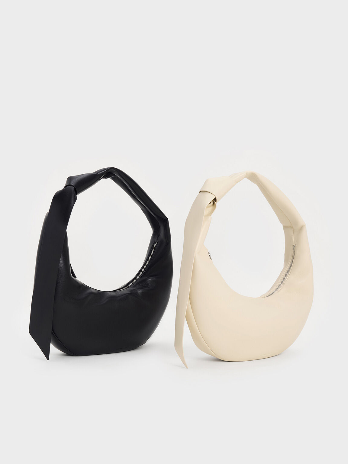 Toni Knotted Curved Hobo Bag, Chalk, hi-res