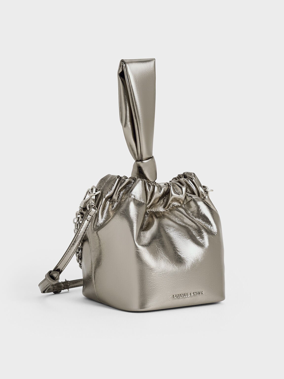 Caia Metallic Knotted Dumpling Bag, Pewter, hi-res