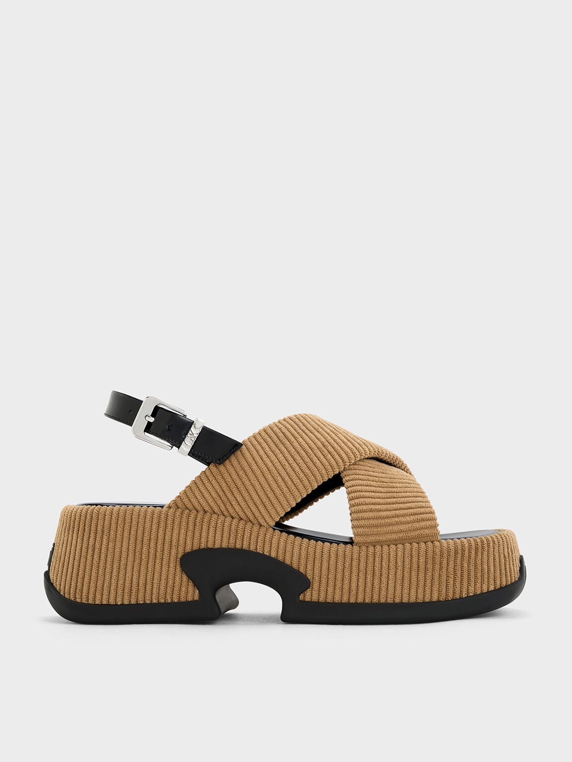 Caria Leather & Corduroy Platform Sandals, Camel, hi-res