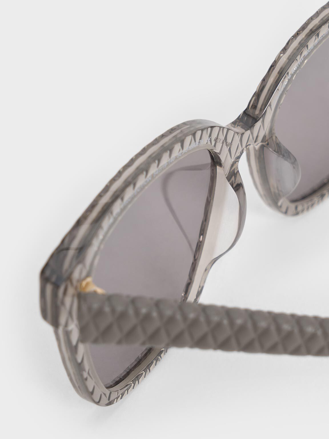 Recycled Acetate & Leather Quilted Sunglasses, Grey, hi-res