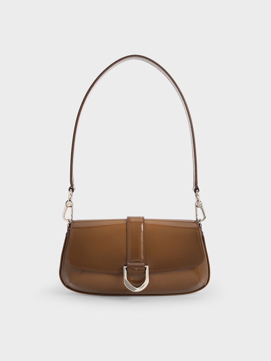 Gabine Leather Elongated Shoulder Bag, Brown, hi-res