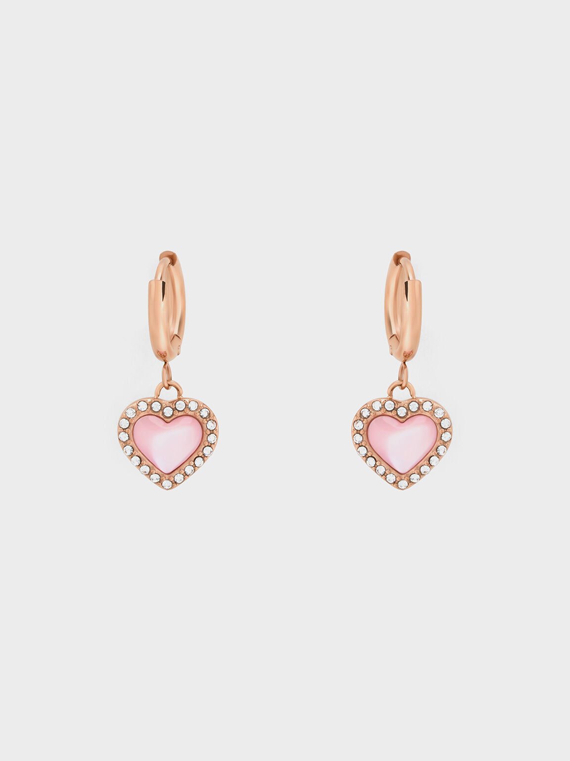 Annalise Crystal Heart-Stone Hoop Earrings, Rose Gold, hi-res