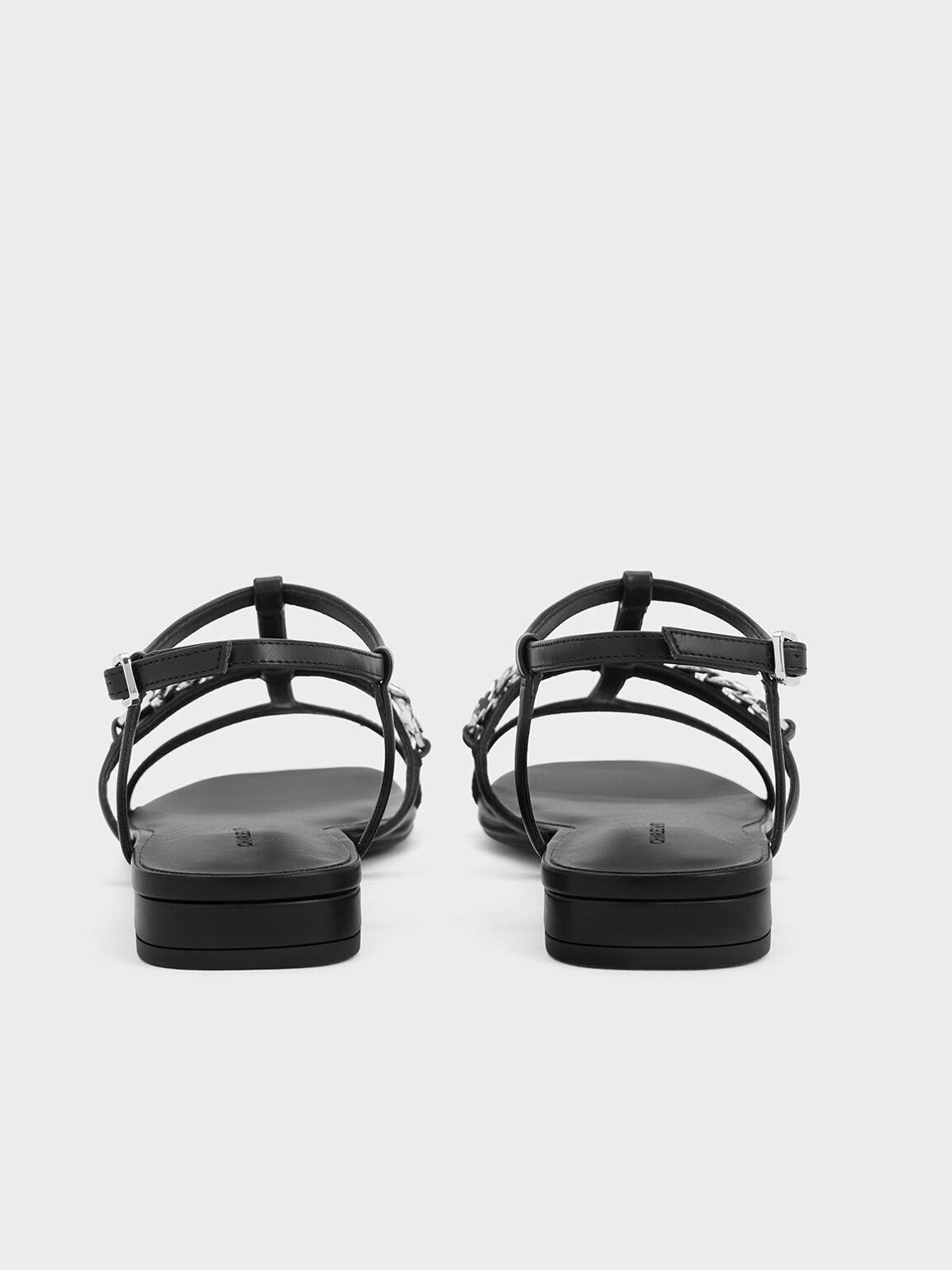 T-Bar Chain-Link Sandals, Black, hi-res