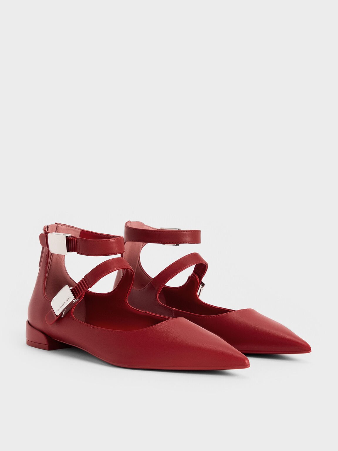 Robbie Pointed-Toe Mary Jane Flats, Red, hi-res