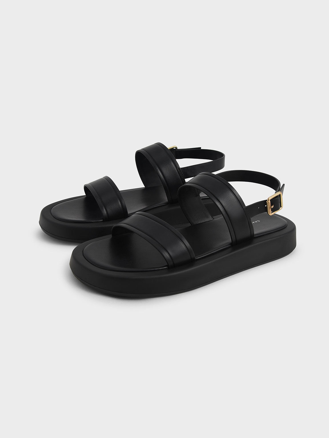Black Open Toe Slingback Platform Sandals - CHARLES & KEITH UK