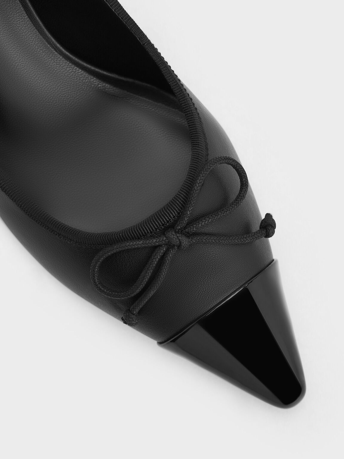 Bow Pointed Cap-Toe Pumps, Black, hi-res