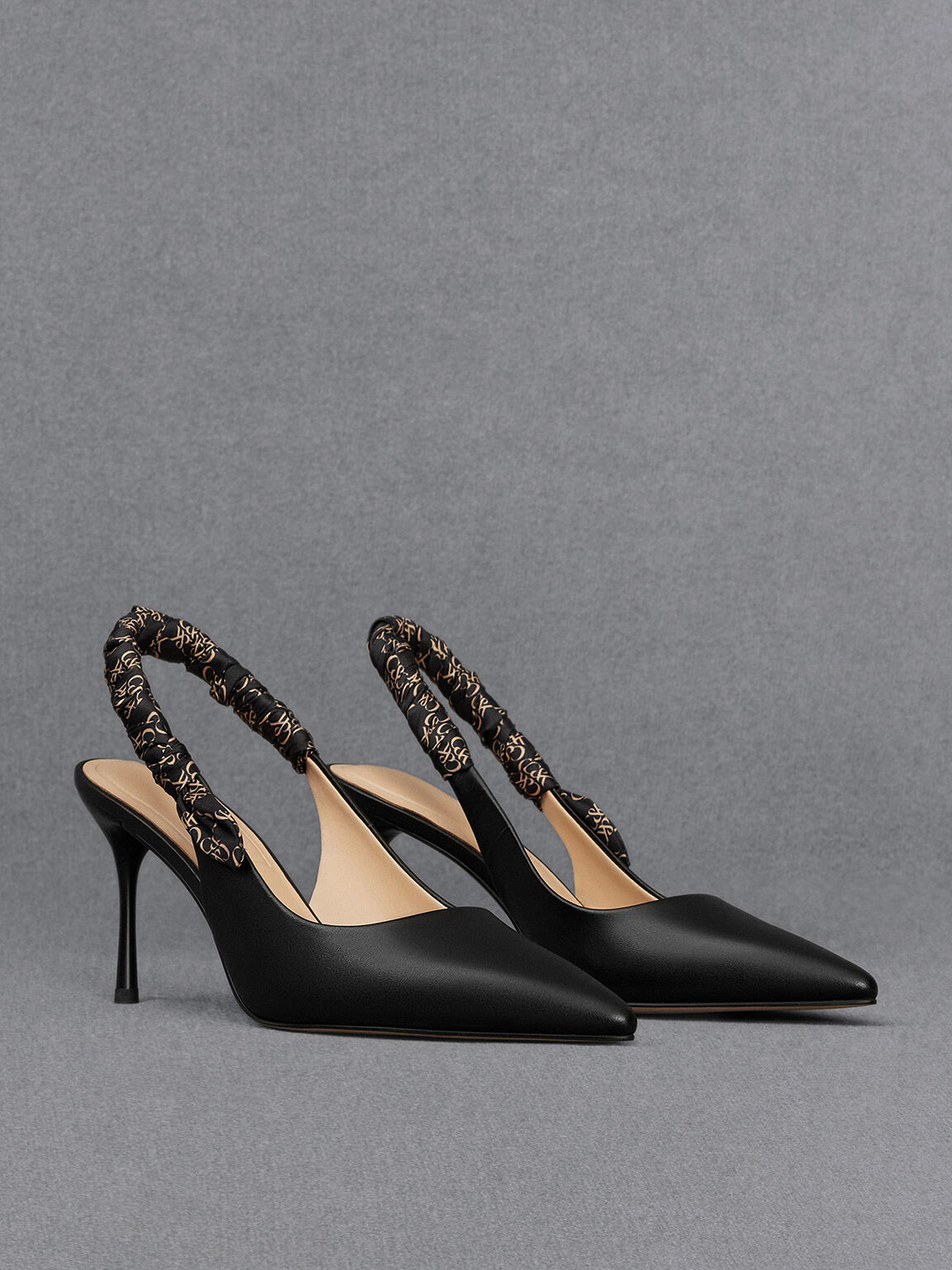 Tully Leather Ruched Print Slingback Pumps, Black, hi-res