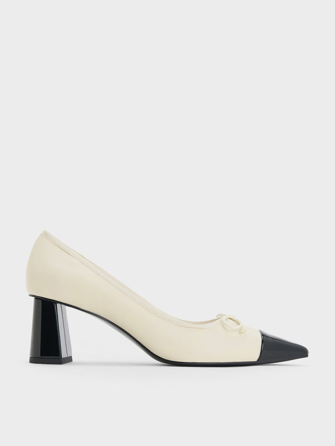 Bow Pointed Cap-Toe Pumps, Chalk, hi-res