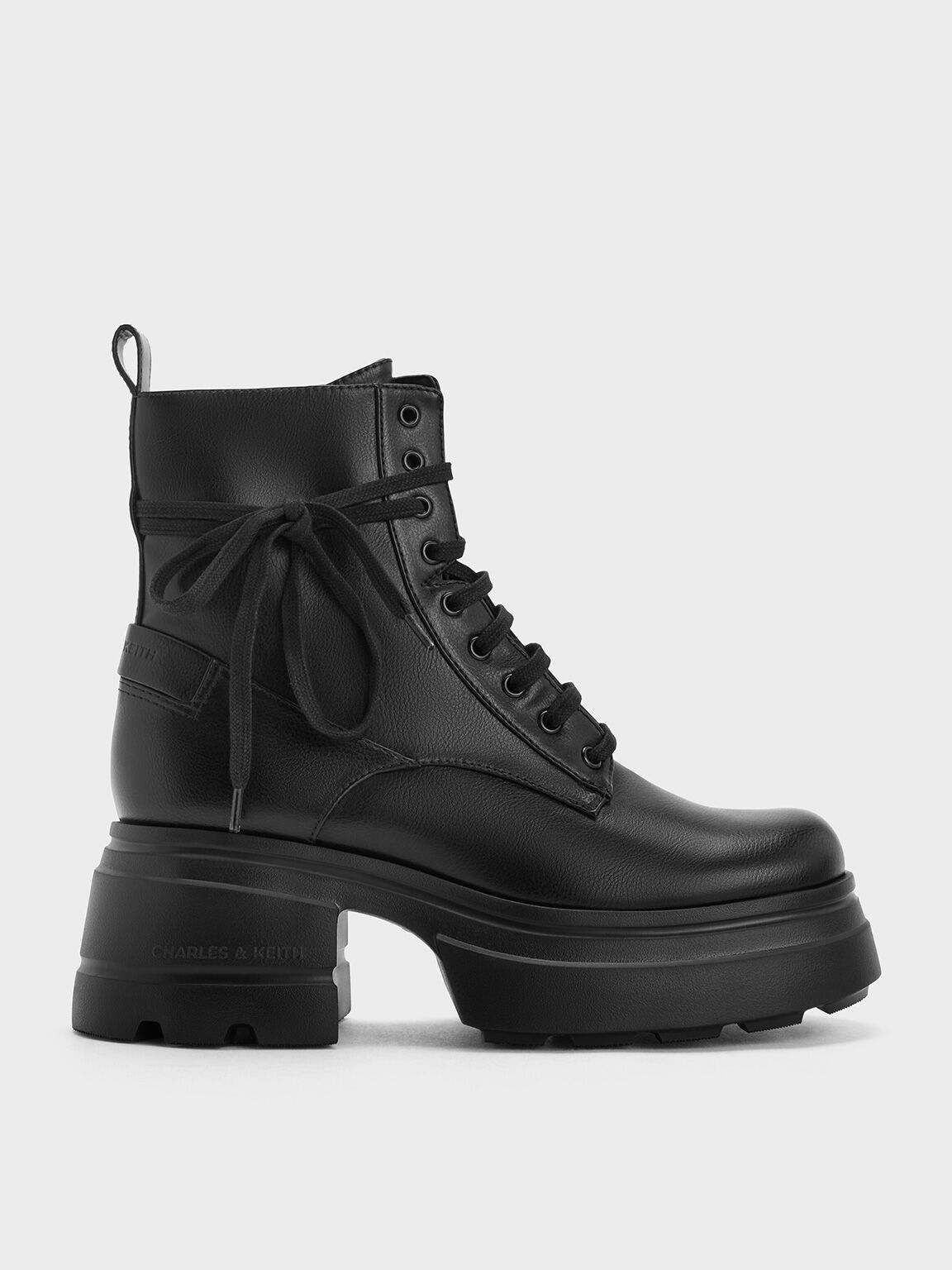 Lace-Up Chunky Ankle Boots, Black, hi-res