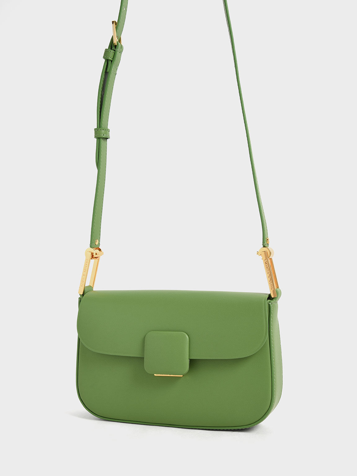 Green Koa Square Push-Lock Shoulder Bag - CHARLES & KEITH UK