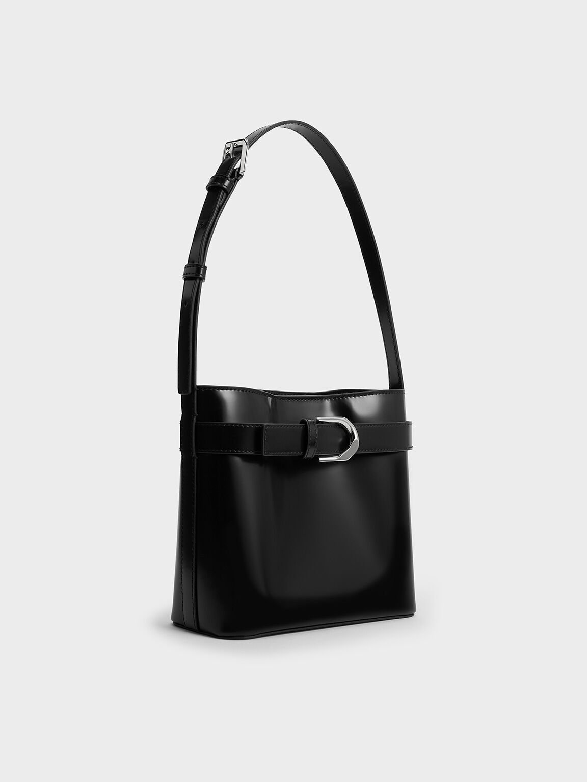 Gabine Leather Belted Bucket Bag, Noir, hi-res