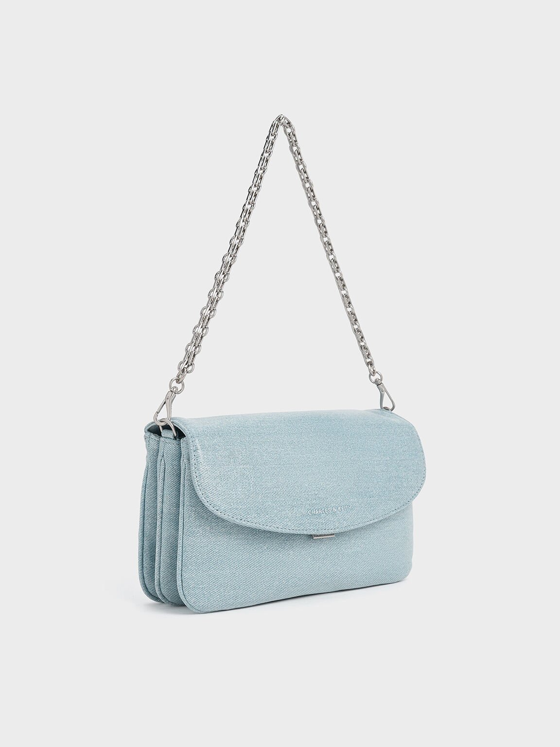 Caia Denim Front Flap Shoulder Bag, Denim Blue, hi-res