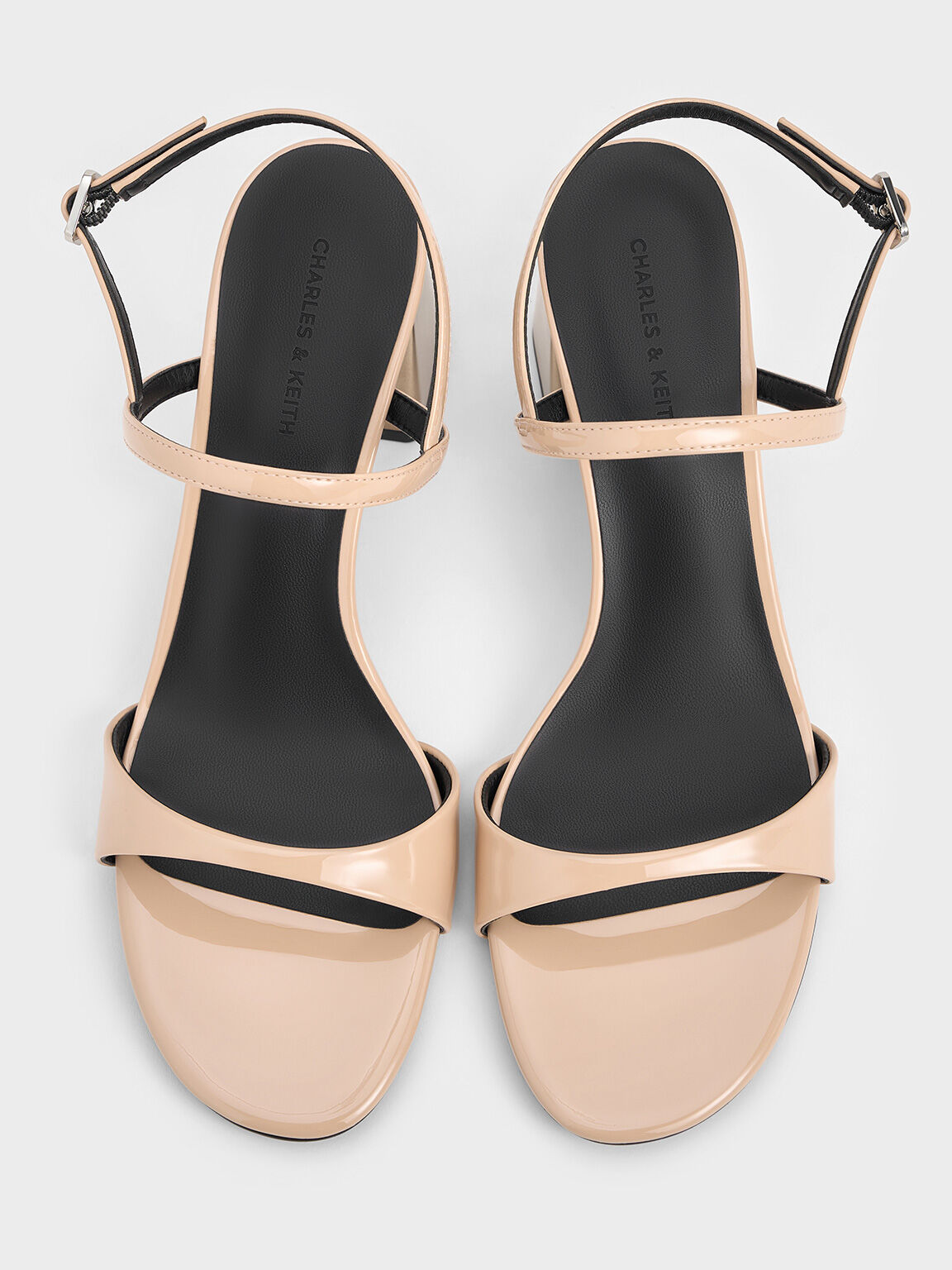 Patent Metallic-Heel Slingback Sandals, Nude, hi-res