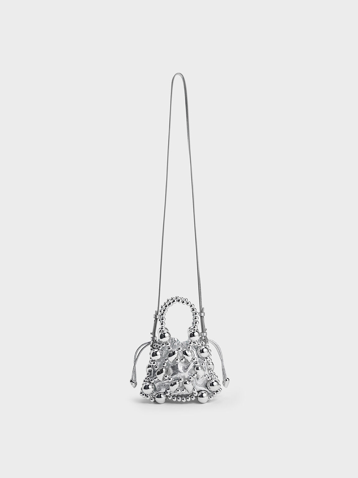 Qixi Gift Set: Metallic Beaded Top Handle Bag, Silver, hi-res
