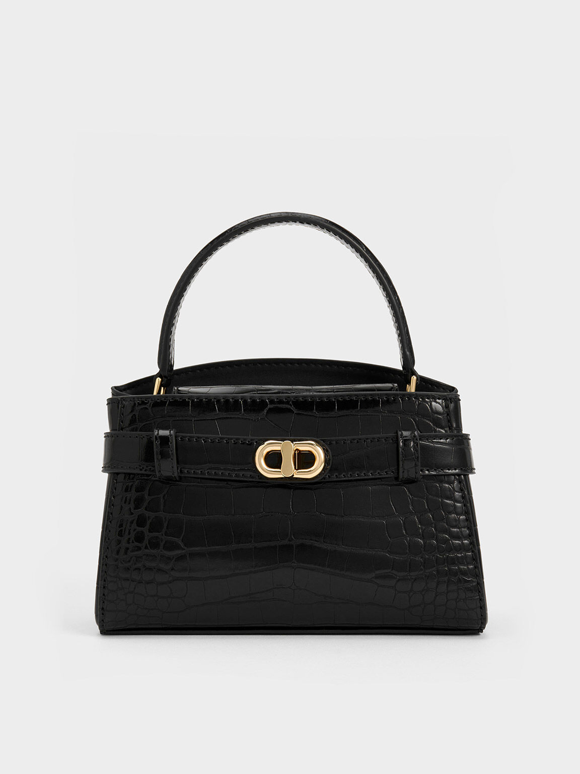 Black Aubrielle Croc-Effect Top Handle Bag - CHARLES & KEITH UK