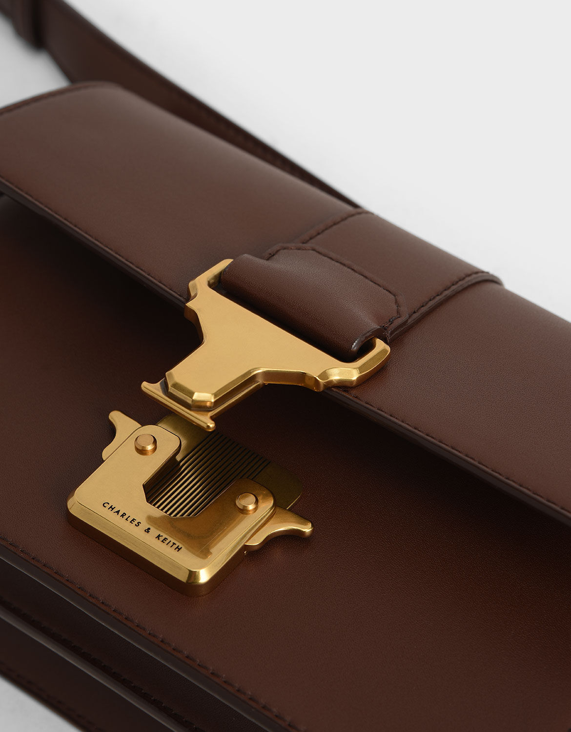  Dark  Brown Metallic Push Lock Shoulder Bag CHARLES  