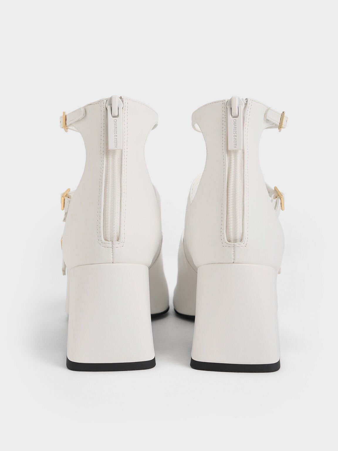 Patent Triple-Strap Cap-Toe Mary Jane Pumps, White, hi-res