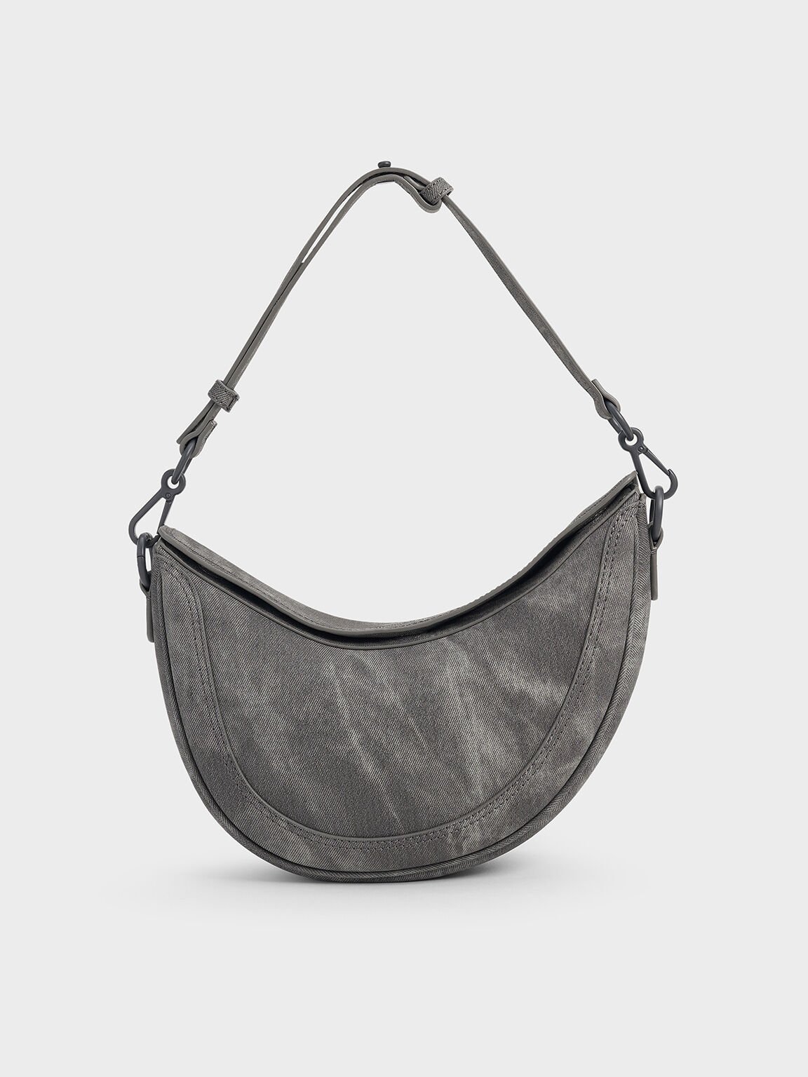 Denim Asymmetrical Saddle Bag, Dark Grey, hi-res