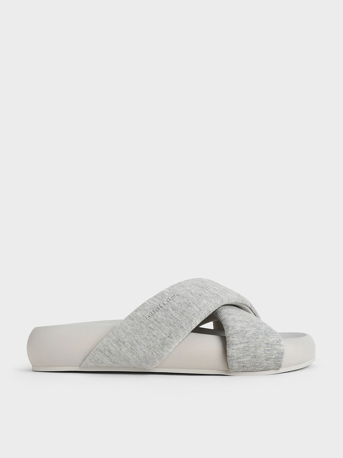 Lumi Textured Crossover-Strap Slide Sandals, Light Grey, hi-res