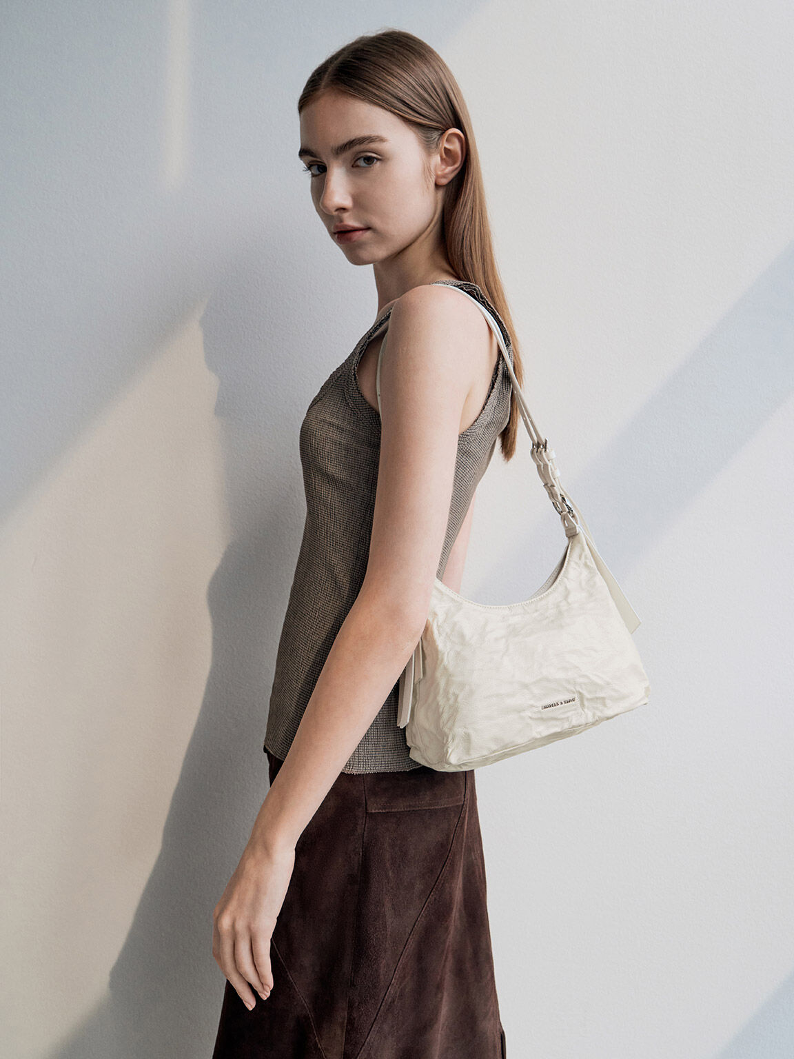 Lark Crinkle-Effect Hobo Bag, Cream, hi-res